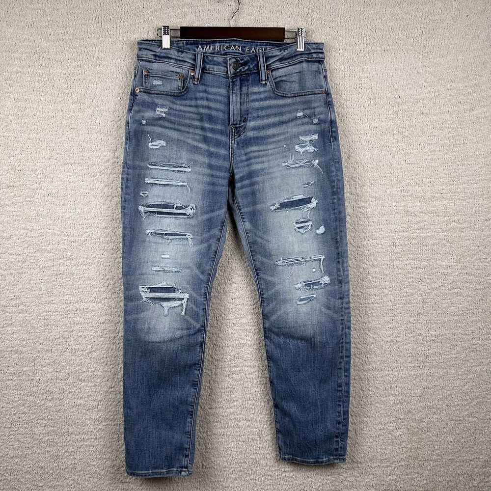 American Eagle Jeans Mens 30x30‎ (32x27) Blue Athletic Fit Distressed AirFlex+